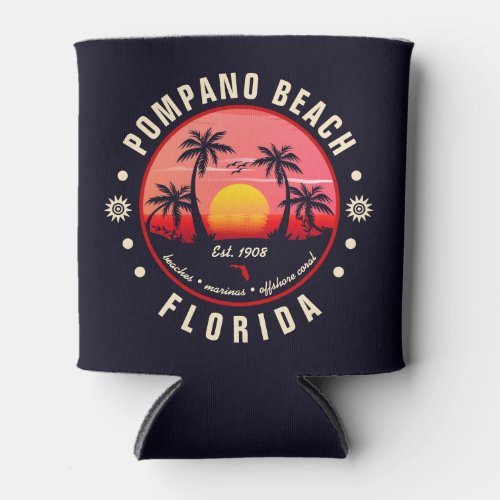 Pompano Beach Florida Retro Sunset Souvenir Can Cooler