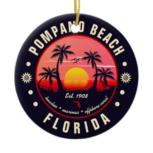Pompano Beach Florida Retro Sunset Souvenir Ceramic Ornament