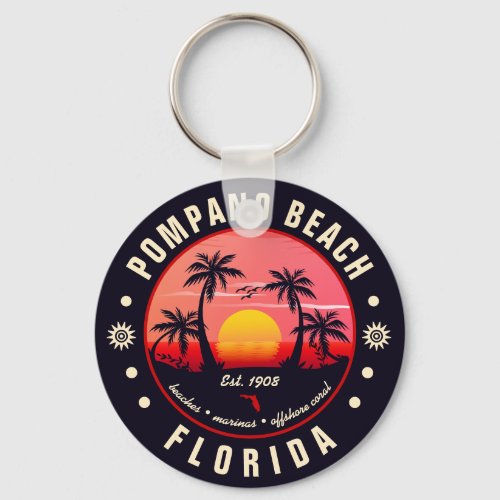 Pompano Beach Florida Retro Sunset Souvenir Keychain