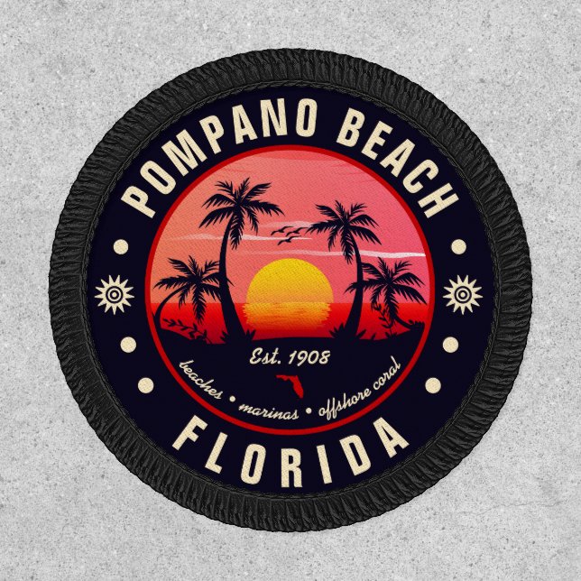 Pompano Beach Florida Retro Sunset Souvenir Patch (Front)