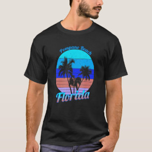 Pompano Beach Florida Retro Tropical Palm Trees Va T-Shirt
