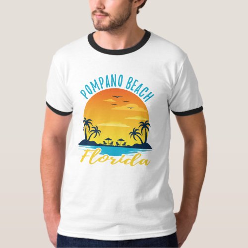 Pompano Beach Florida Sunset Retro Vacation T_Shirt