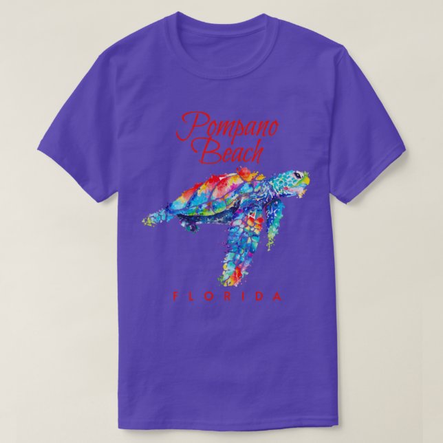 Pompano Beach Florida Watercolor Sea Turtle T-Shirt (Design Front)