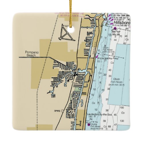 Pompano Beach Nautical Chart Ceramic Ornament
