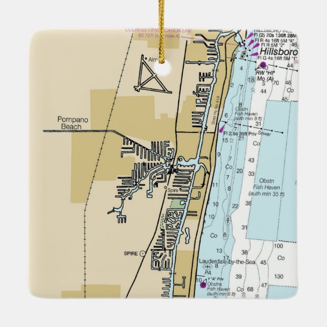 Pompano Beach Nautical Chart Ceramic Ornament (Back)