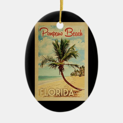 Pompano Beach Palm Tree Vintage Travel Ceramic Ornament