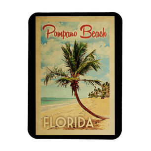 Pompano Beach Palm Tree Vintage Travel Magnet
