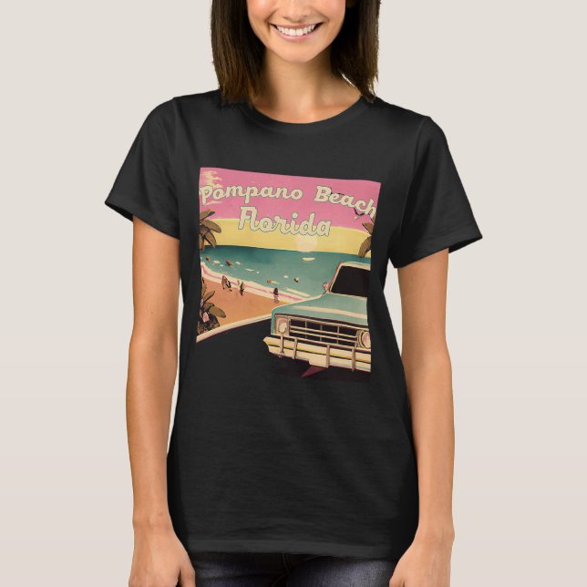 Pompano Beach Retro Beach Vacation Souvenir Florid T-Shirt (Front)