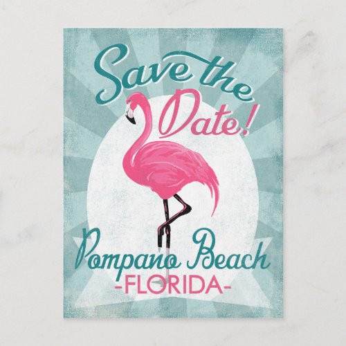Pompano Beach Save The Date Pink Flamingo Announcement Postcard