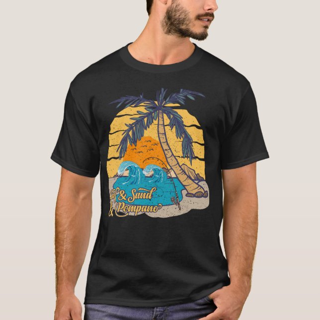 Pompano Fishing Beach Retro Surf T-Shirt (Front)