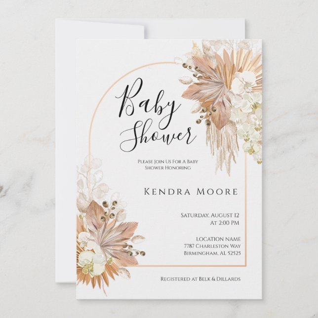Pompas Grass Arched Frame Baby Shower Invitation (Front)
