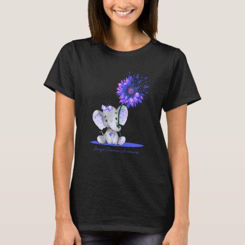 Pompe Disease Awareness Cute Elephant Sunflower Bl T_Shirt