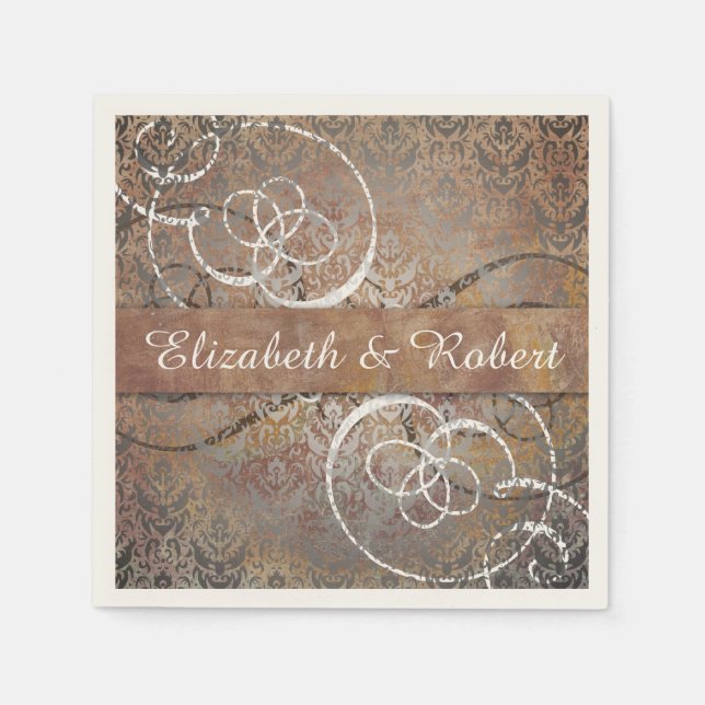 Pompei Damask Elegant Tuscan Antique Wedding Paper Napkins (Front)