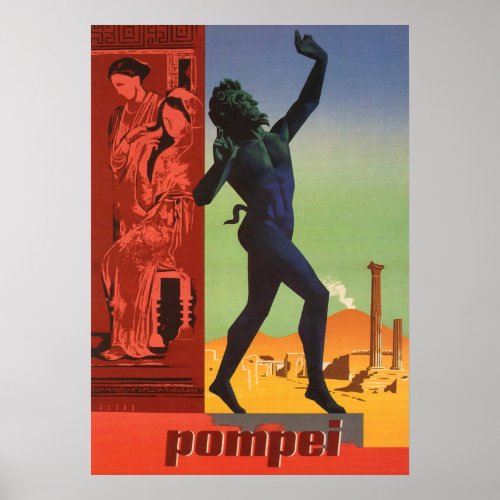 Pompei Italy Vintage Travel Poster