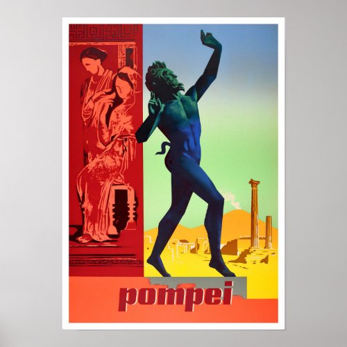 Pompei Italy vintage travel Poster
