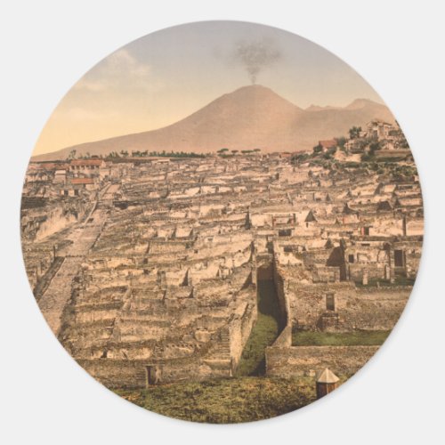 Pompeii and Mount Vesivius Campania Italy Classic Round Sticker