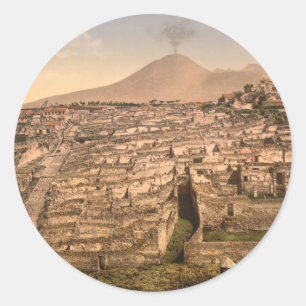 Pompeii and Mount Vesivius, Campania, Italy Classic Round Sticker