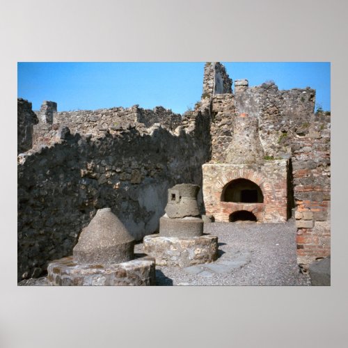 Pompeii Bakery with mill stones and oven Poster