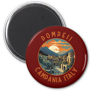 Pompeii Campania Italy Retro Distressed Circle Magnet