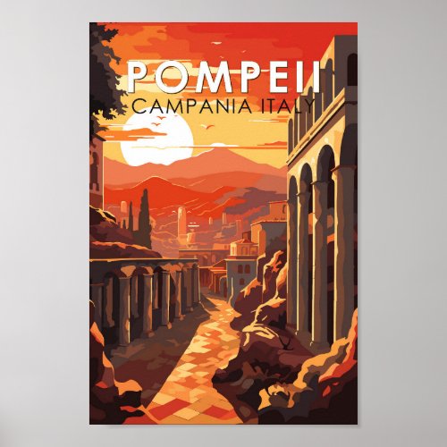 Pompeii Campania Italy Travel Art Vintage Poster