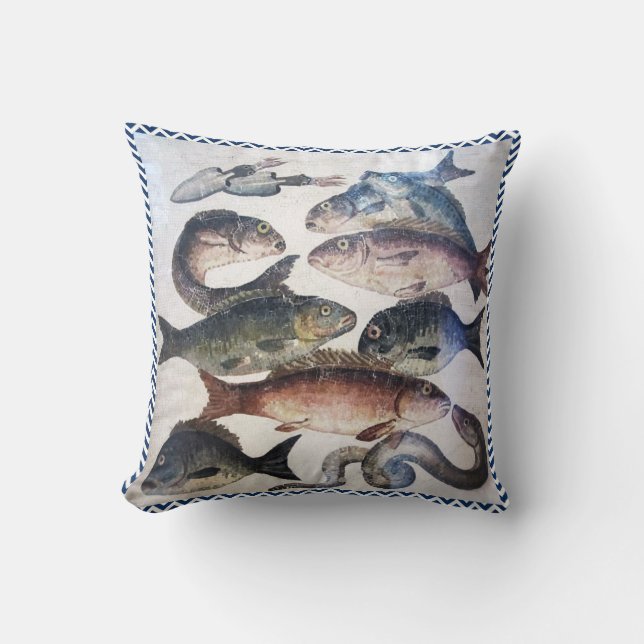 POMPEII COLLECTION / FISHES OCEAN - SEA LIFE SCENE THROW PILLOW (Front)