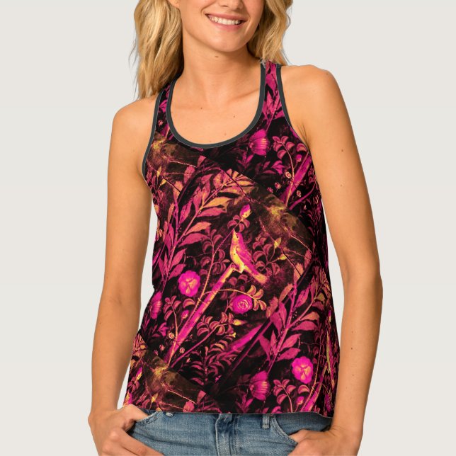 POMPEII COLLECTION /NIGHTINGALE WITH PINK ROSES  TANK TOP (Front)
