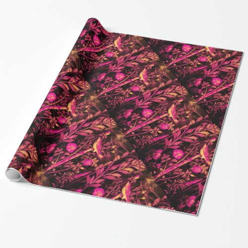 POMPEII COLLECTION NIGHTINGALE WITH ROSES Pink Wrapping Paper