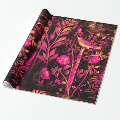 POMPEII COLLECTION NIGHTINGALE WITH ROSES Pink Wrapping Paper