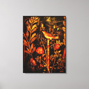 POMPEII COLLECTION NIGHTINGALE WITH ROSES , Red Canvas Print