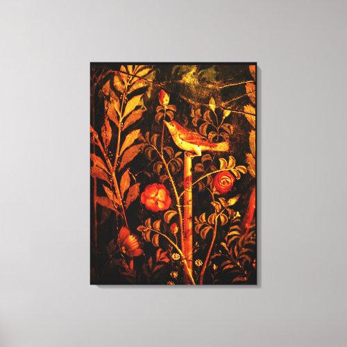 POMPEII COLLECTION NIGHTINGALE WITH ROSES  Red Canvas Print
