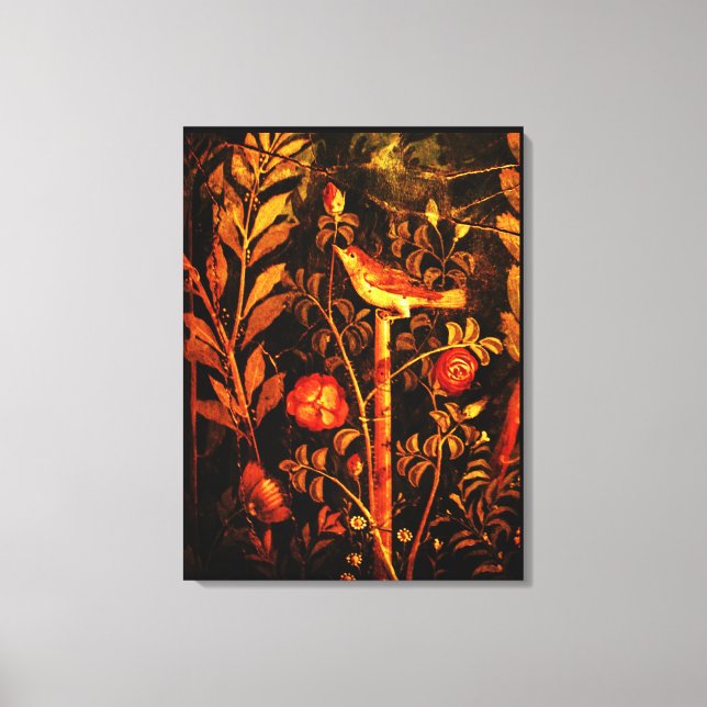 POMPEII COLLECTION NIGHTINGALE WITH ROSES , Red Canvas Print (Front)