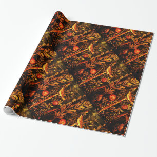 POMPEII COLLECTION NIGHTINGALE WITH ROSES , Red Wrapping Paper