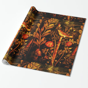 POMPEII COLLECTION NIGHTINGALE WITH ROSES , Red Wrapping Paper