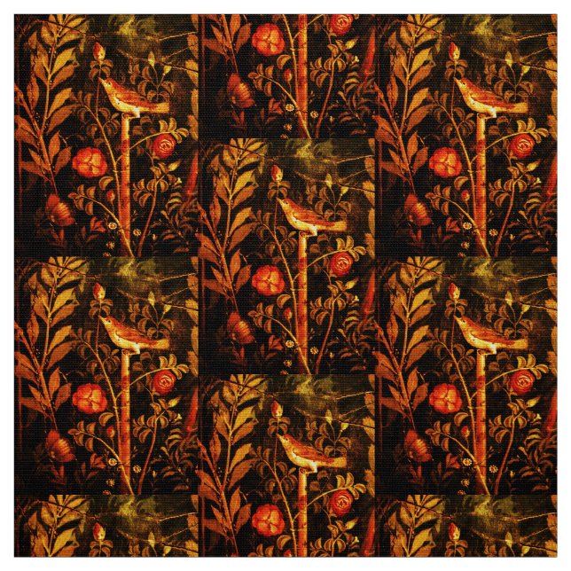 POMPEII COLLECTION NIGHTINGALE WITH ROSES Yellow Fabric (Swatch)