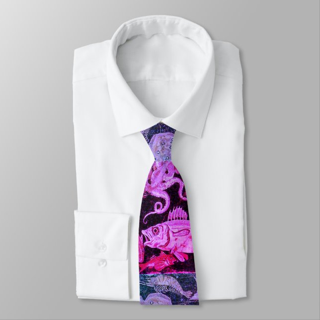 POMPEII COLLECTION / OCEAN SEA LIFE Pink Blue Neck Tie (Tied)