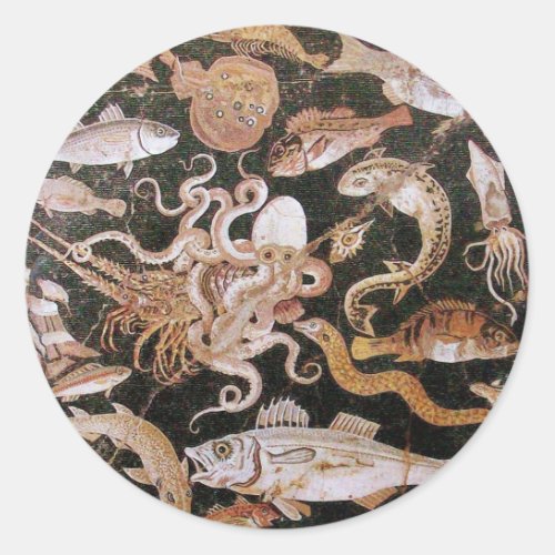 POMPEII COLLECTION  OCEAN _ SEA LIFE SCENE CLASSIC ROUND STICKER