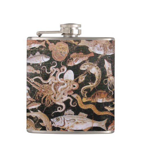 POMPEII COLLECTION  OCEAN _ SEA LIFE SCENE HIP FLASK