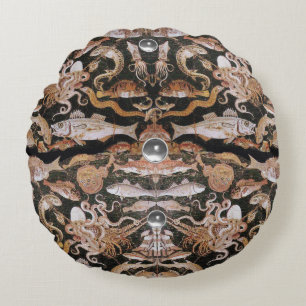 POMPEII COLLECTION/OCEAN - SEA LIFE SCENE Nautical Round Pillow