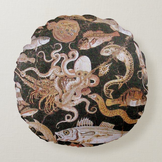 POMPEII COLLECTION/OCEAN - SEA LIFE SCENE Nautical Round Pillow (Front)