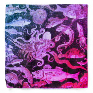 POMPEII COLLECTION OCEAN SEA LIFE SCENE Pink Blue Bandana