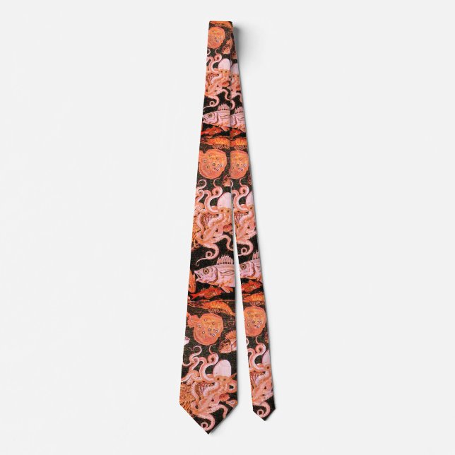 POMPEII COLLECTION / OCEAN - SEA LIFE SCENE Red  Neck Tie (Front)