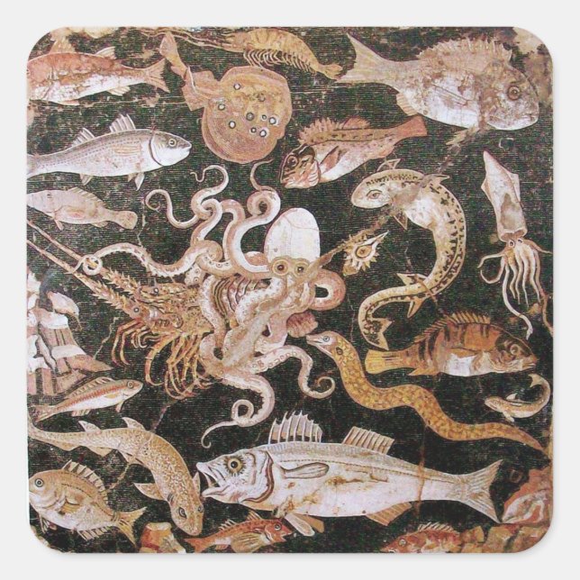 POMPEII COLLECTION / OCEAN - SEA LIFE SCENE SQUARE STICKER (Front)