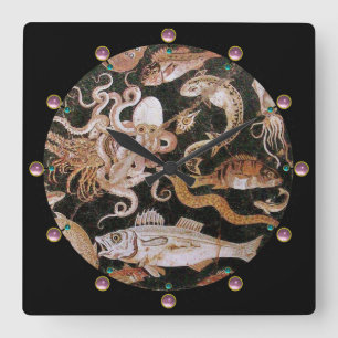 POMPEII COLLECTION / OCEAN - SEA LIFE SCENE SQUARE WALL CLOCK