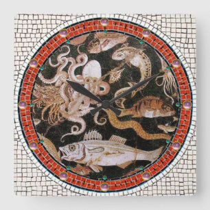 POMPEII COLLECTION / OCEAN - SEA LIFE SCENE SQUARE WALL CLOCK