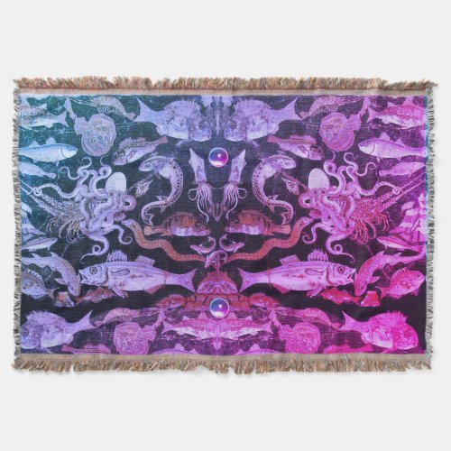 POMPEII COLLECTION SEA LIFE Nautical Pink Blue Throw Blanket