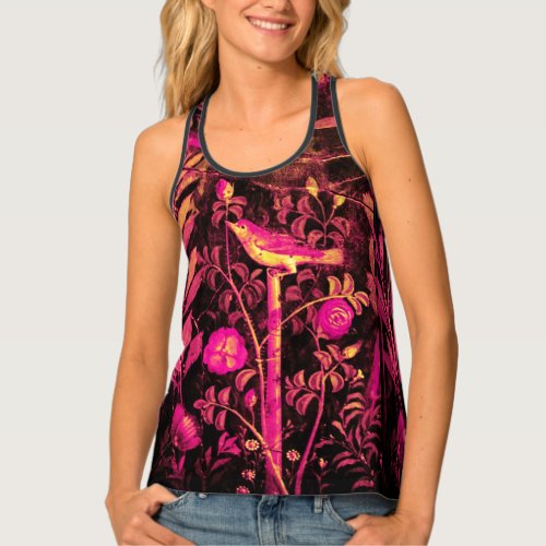 POMPEII GARDENNIGHTINGALE RED ROSES Pink Black Tank Top