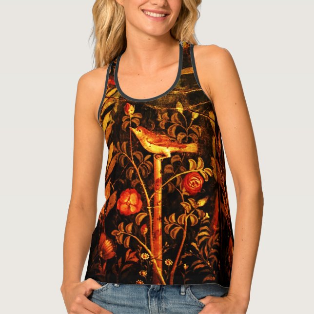 POMPEII GARDEN NIGHTINGALE,RED ROSES,Yellow Red Tank Top (Front)