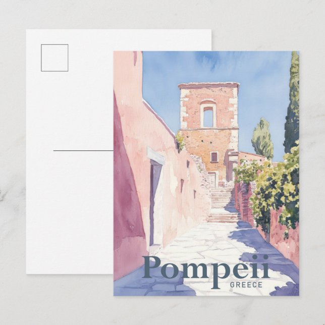 Pompeii Greece Watercolor Painting Travel Postcard (Front/Back)