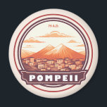 Pompeii Ruins Italy Travel Art Badge Magnet<br><div class="desc">Pompeii vector artwork. Once a thriving and sophisticated Roman city,  Pompeii was buried under meters of ash and pumice after the catastrophic eruption of Mount Vesuvius in 79 A.D.</div>