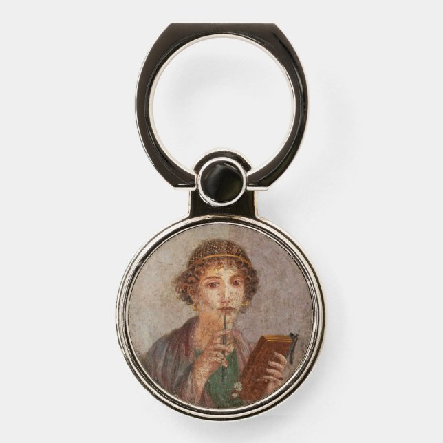 Pompeii Sappho Girl with Tablet & Stylus Roman Art Phone Ring Stand (Front)
